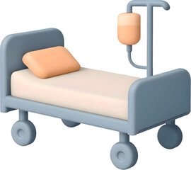 귀여운 3D 만화 스타일 병원침대와 IV 스탠드 의료 일러스트
