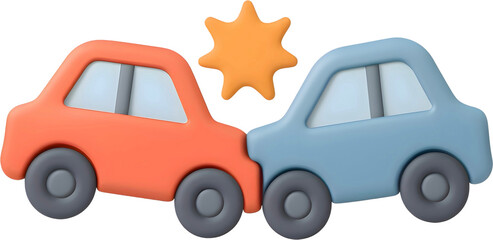 귀여운 3D 만화 스타일 차량 충돌 사고 일러스트
