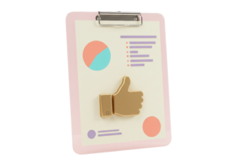 Isolated clipboard report document with thumbs-up icon, financial infographic illustration