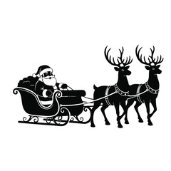 Santa Claus in Sleigh Pulled by Two Reindeer, Festive Christmas Scene
