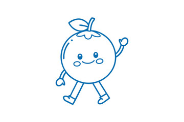 Blue outline shows a happy orange fruit waving while walking happily forward