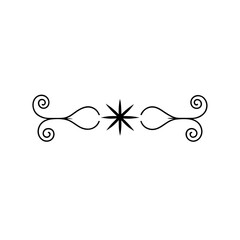 Decorative flourish with star and scroll elements art on transparent background