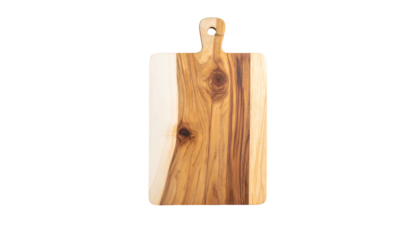 Wood cutting board natural grain and handle, isolated
