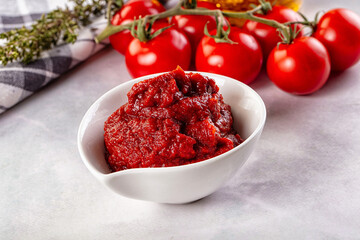 Red organic fresh tomato paste