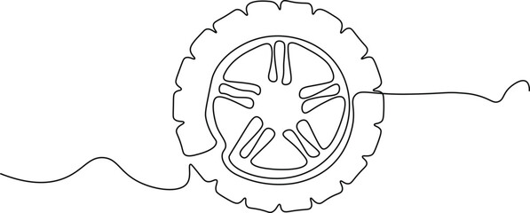 One line outline of the wheel.
Car wheel vector icon in one continuous line.