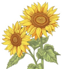 Obraz premium Two sunflowers stand, on a white background, for summer decor and nature promotion