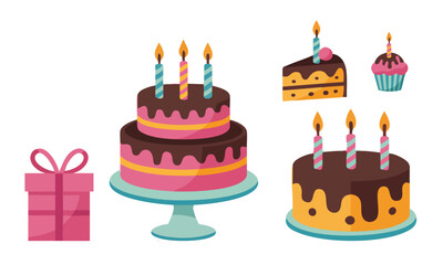 Birthday Celebration Elements, Cartoon Birthday Cakes and Gift