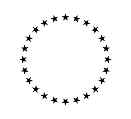 Star circle frame. Round star shape border. European emblem design decoration. Circular geometric badge. Vector illustration isolated on white background.