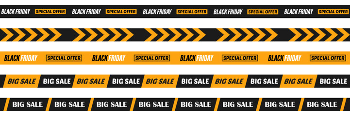 Black Friday. Black and yellow sale banners and tape designs for promotion and advertising