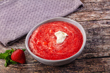 Cold sweet strawberry gazpacho soup