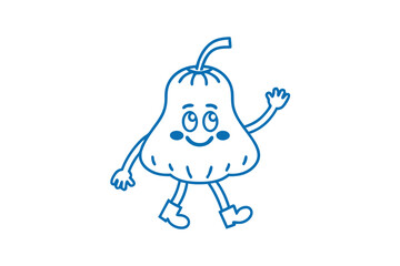 Blueberry character happily waves as he confidently walks forward with his cute shoes