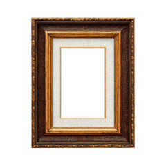 Ornate dark brown and gold picture frame with white textured mat image, Png On White Background, Isolated on Transparent Background, Cut Out
