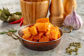 Vegan cuisine - baked pumpkin with herbs