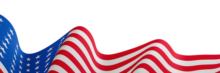 American flag on transparent background, waving flag of the United States of America