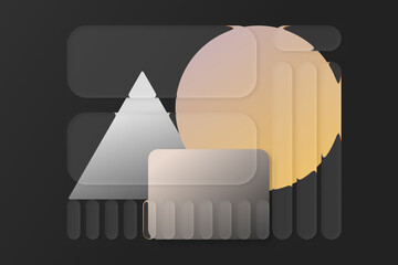 Modern, dark, business banner background, with gradient geometric shapes and transparent glass shapes, minimalist composition	