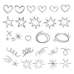 Hand-Drawn Minimalist Hearts, Stars, and Swirls Icon Set