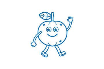 Apple character is walking with waving hand while wearing shoes and having eyes