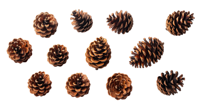 Top view of pine cone isolated on solid white background in Png format