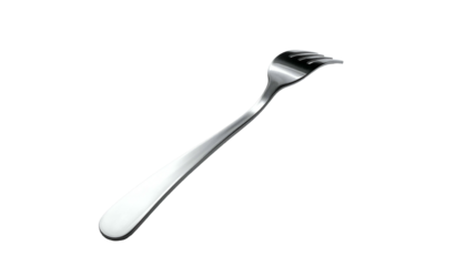 Chrome utensil, fork, curved tines, polished metal