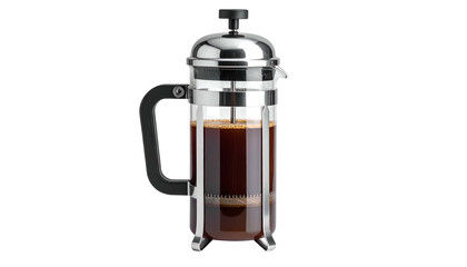 Obraz premium French press with coffee, clear glass body, and metal framing