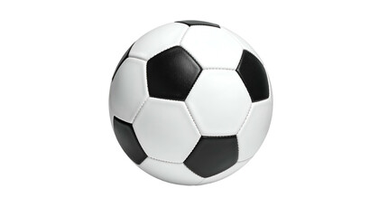 Fototapeta premium Classic black and white soccer ball floating against dark background