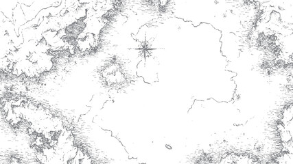 Ancient map sketch with compass rose vector
