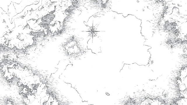 Ancient map sketch with compass rose vector