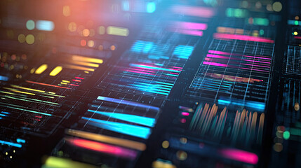 Agile project management with scrum and iteration boards concept. Abstract technological background with colorful light patterns.