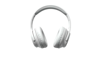 White headphones isolated on black background facing forward
