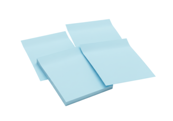 Isolated aqua square notes on a stack, office supplies on top of table, light blue color