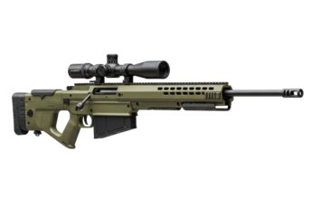 Isolated Sniper Rifle in Olive Drab with Scope, Precision Firearm for Military and Hunting Uses