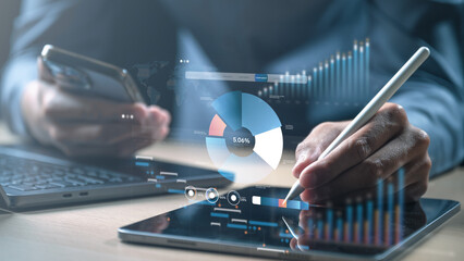 sales, kpi, dashboard, metrics, targets, revenue, A person analyzing sales KPIs and revenue data on...