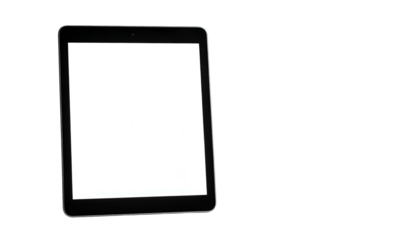 Black tablet device with blank white screen over black background