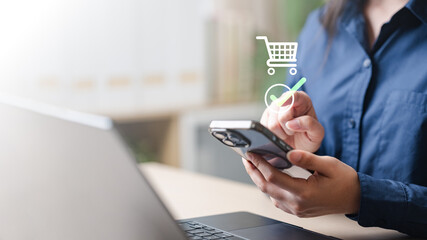 order, confirmed, success, purchase, receipt, Customer confirming an online purchase on smartphone...