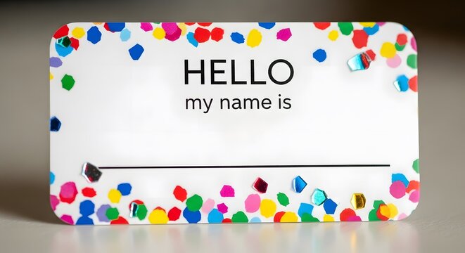 Hello My Name Is Name Tag Confetti Glitter Bright