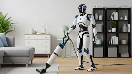 Humanoid Robot Vacuuming the Floor in a Living Room