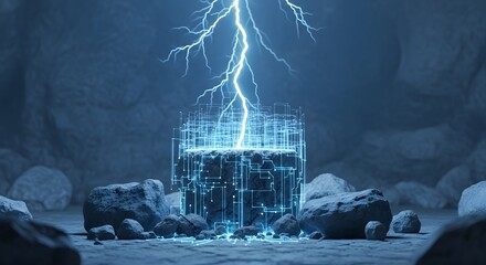 Lightning Bolt Powering Futuristic Tech Stone Network