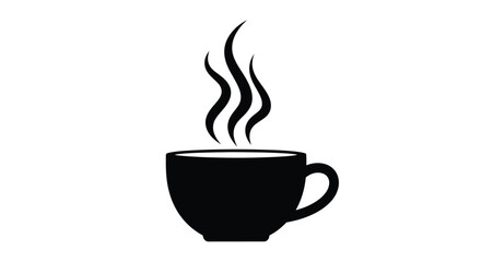 Simple black and white illustration of a steaming cup of coffee
