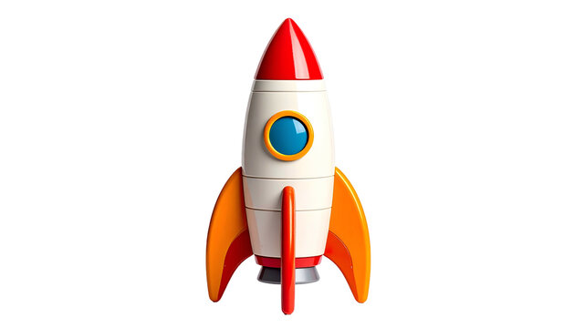 Cartoon rocket with red and white body and orange fins - Powered by Adobe