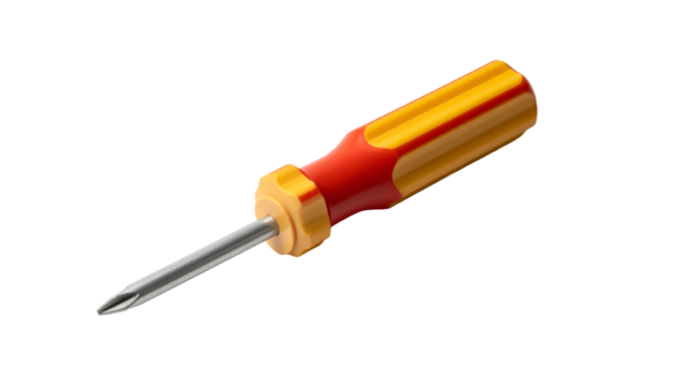 Phillips head screwdriver with a red and yellow grip handle