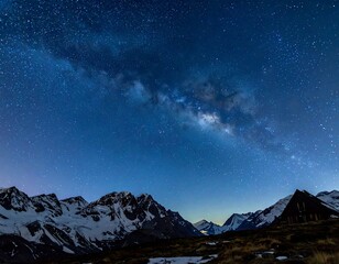 Night sky view with mountains, stars, and Milky Way