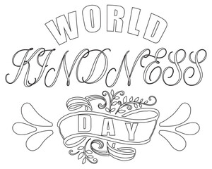 World Kindness Day badge design collection Set of colorful World Kindness Day badge illustrations featuring ribbon emblems, motivational text, and cheerful graphic elements for celebration.EPS10/AI. 