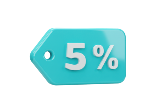 Isolated turquoise price tag showing a five percent discount, sale offer for retail shoppers - Powered by Adobe