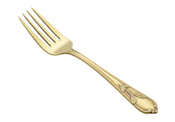 Isolated old golden fork with decorated handle, kitchen utensil for fine dining dinner