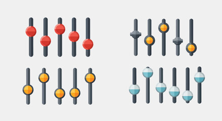 Collection of audio or volume control sliders with various color schemes