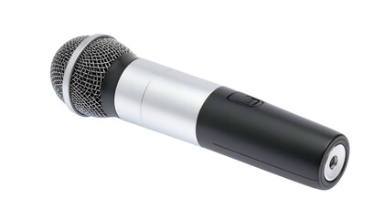 Silver and black microphone on a black background