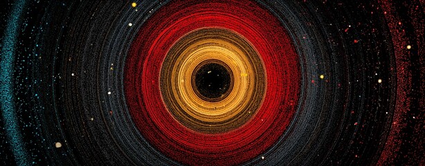 Mysterious Cosmic Vortex: An artistic representation of a captivating black hole, with concentric rings of vibrant color swirling around an event horizon