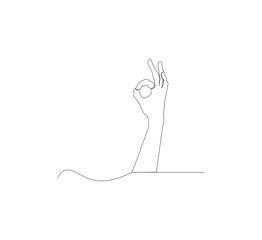 continuous line image of woman's hand making ok sign isolated on white background, symbol illustration, editable hand illustration