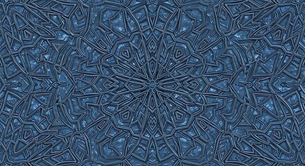 Intricate Blue Kaleidoscopic Pattern with Organic Texture.