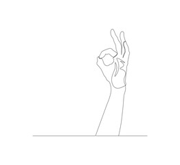 continuous line image of woman's hand making ok sign isolated on white background, symbol illustration, editable hand illustration